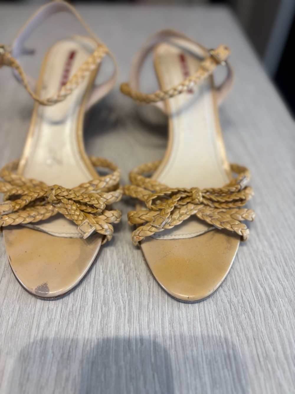 Prada Braided Strap Sandals in Tan